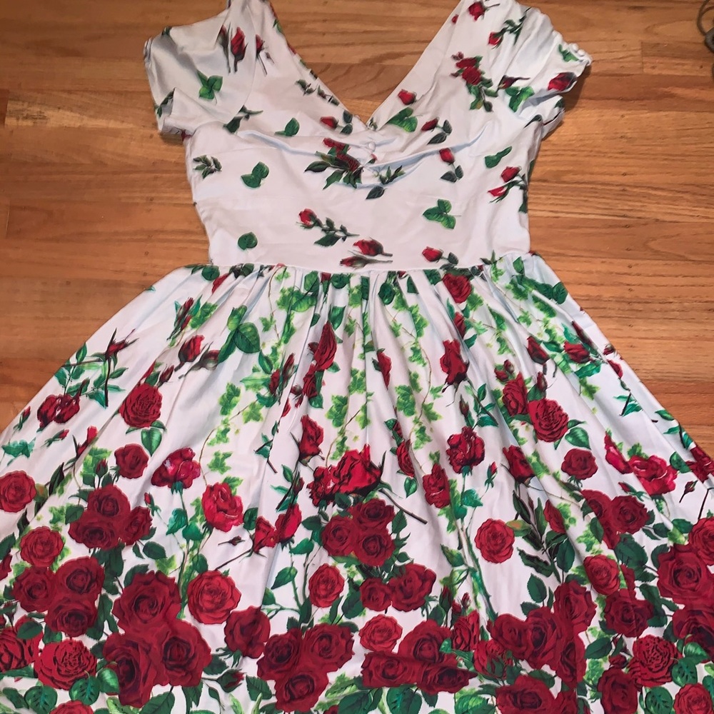NWOT Unique Vintage Red Roses Swing Dress